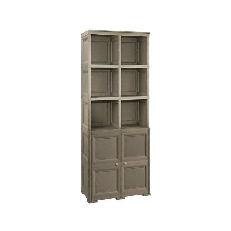 ARMADIO 2 MODULI CHIUSI E 3 MODULI SCAFFALE WENGÉ 79X43X203 CM – MOBILE CONTENITORE MULTIUSO ALTO PER SALOTTO, PERGOLATO E BALCONE COPERTO