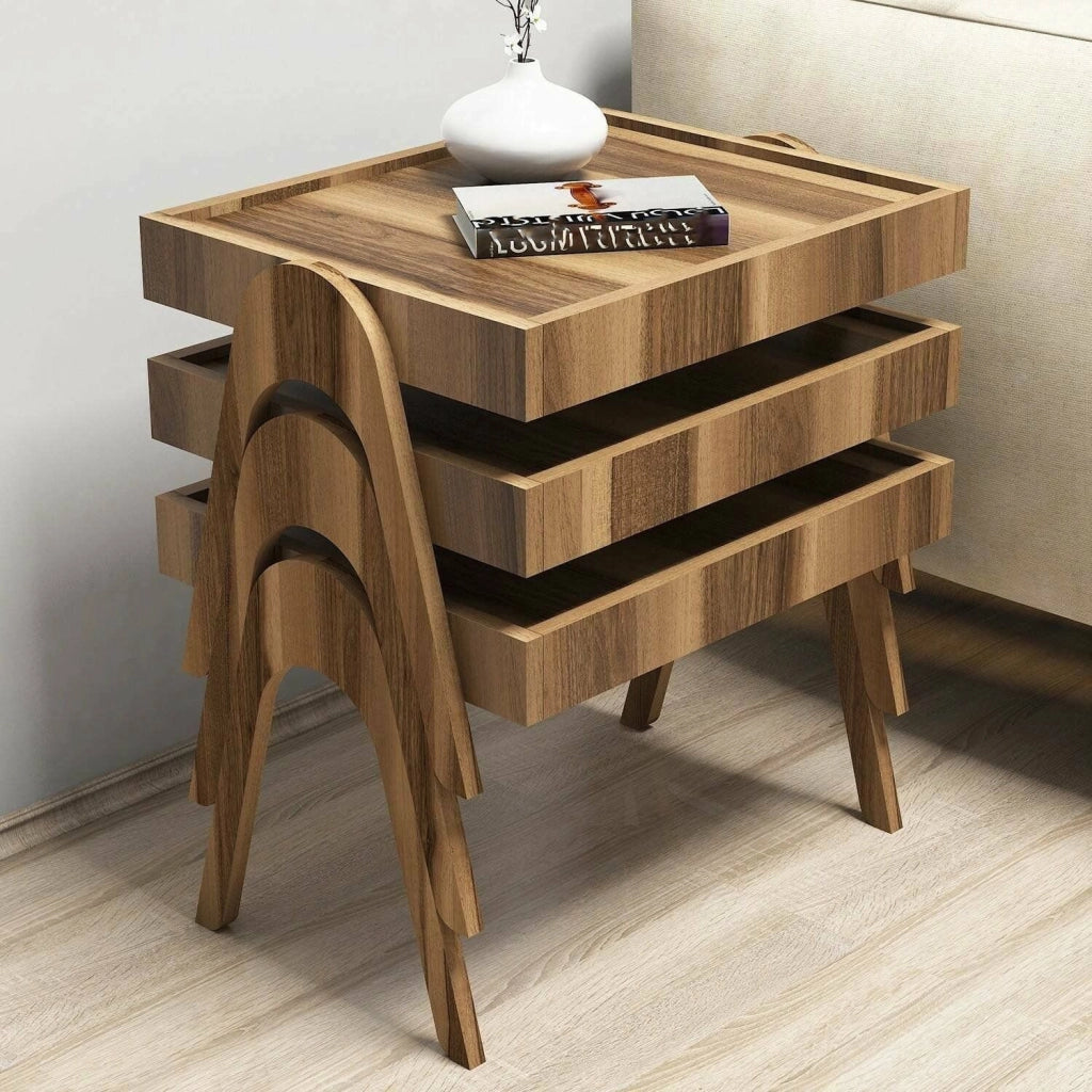 Strembo, Tavolino da Salotto Forma Rettangolare, 40x53.6x64h cm Marrone Noce