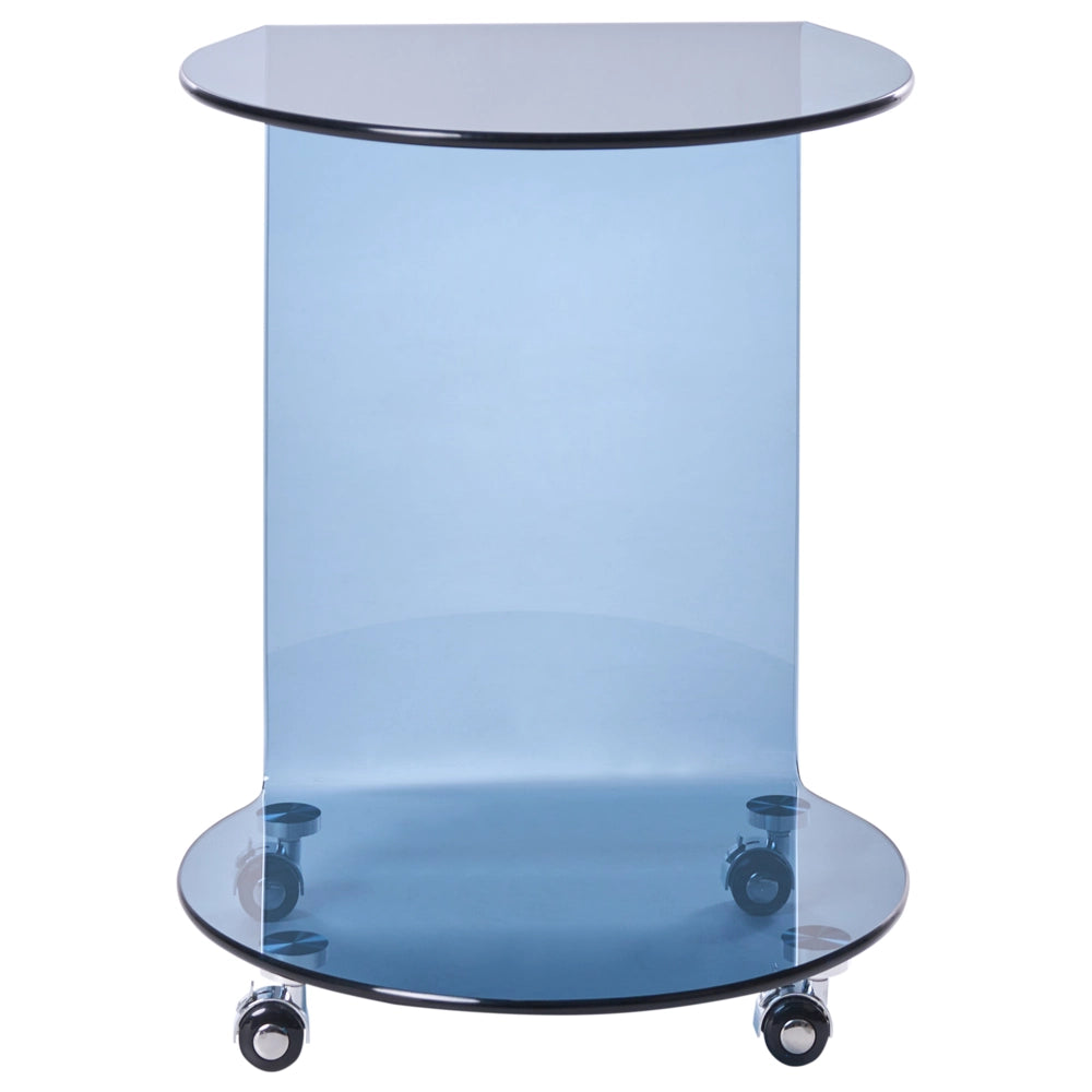 Tavolino blu in vetro temperato 57 x 45 cm con ruote Stile minimalista Soggiorno