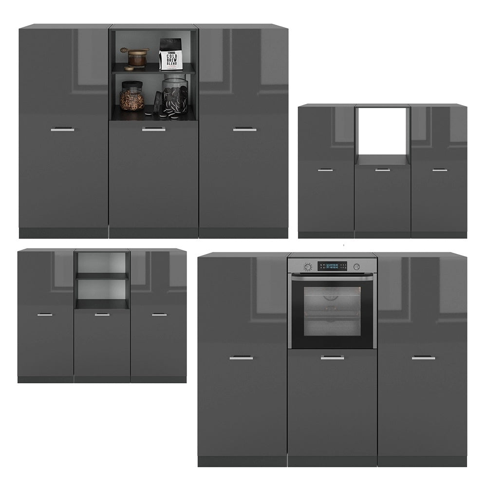 Cucine componibili piccole R-Line Antracite lucido/Antracite 180 cm senza piano di lavoro Vicco