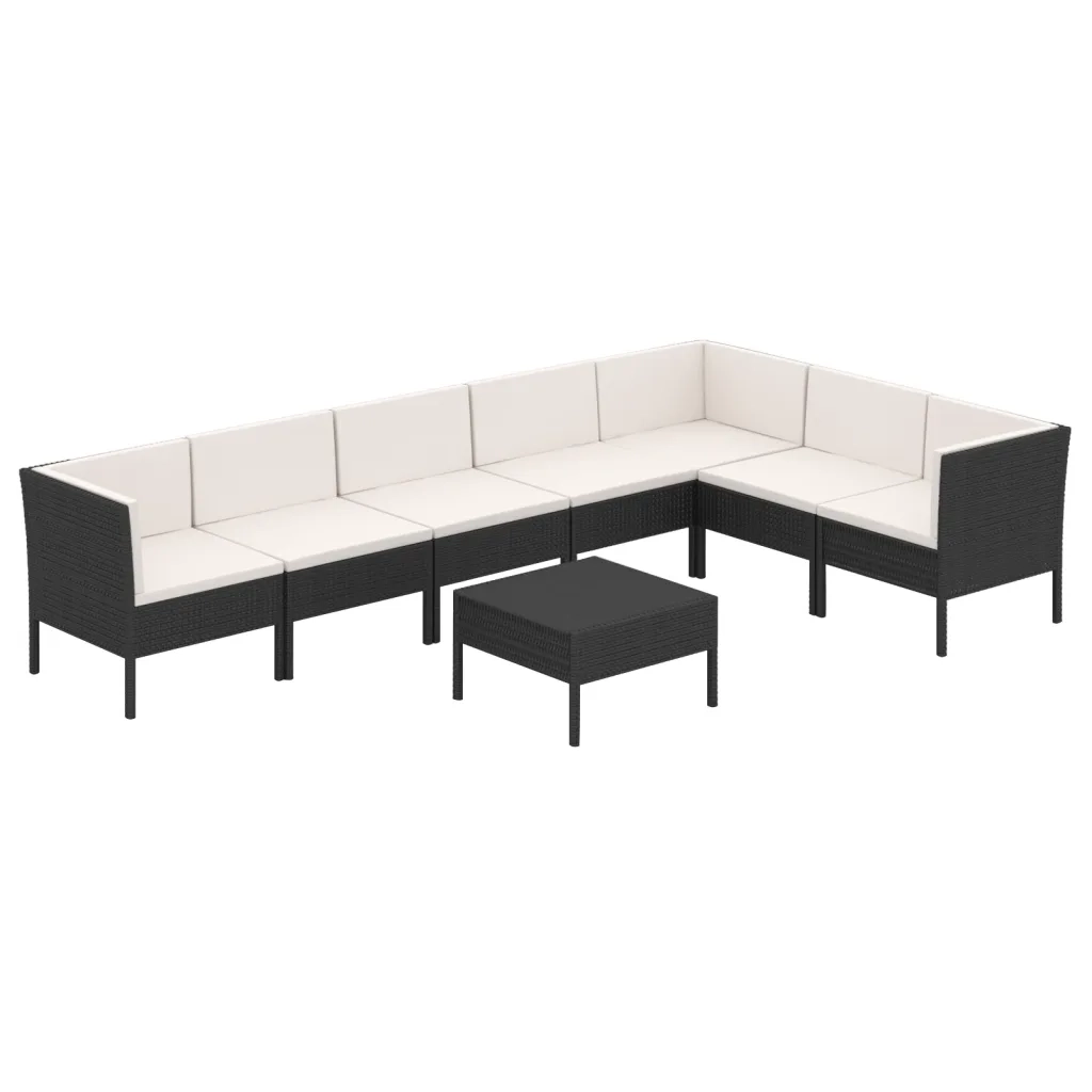 Set Divani da Giardino 8 pz con Cuscini in Polyrattan Nero cod mxl 38379