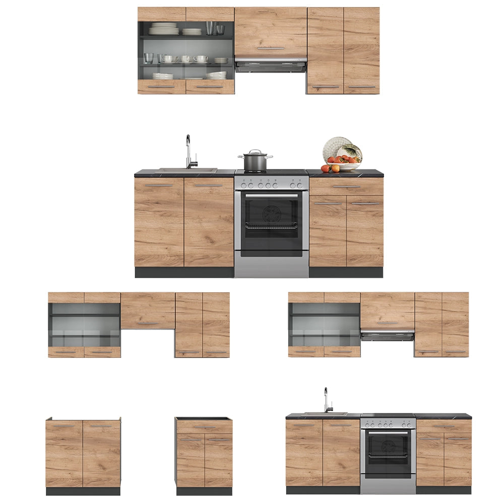 Cucina componibile Fame-Line Rovere dorato/Antracite 200 cm, PL Rovere Vicco