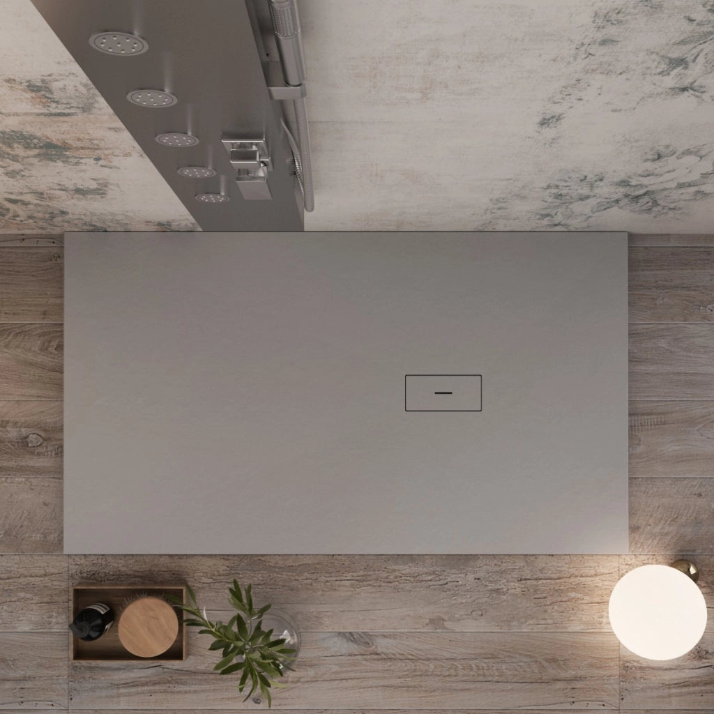 Piatto doccia in marmoresina grigio chiaro effetto pietra cemento maka, misura 90x90