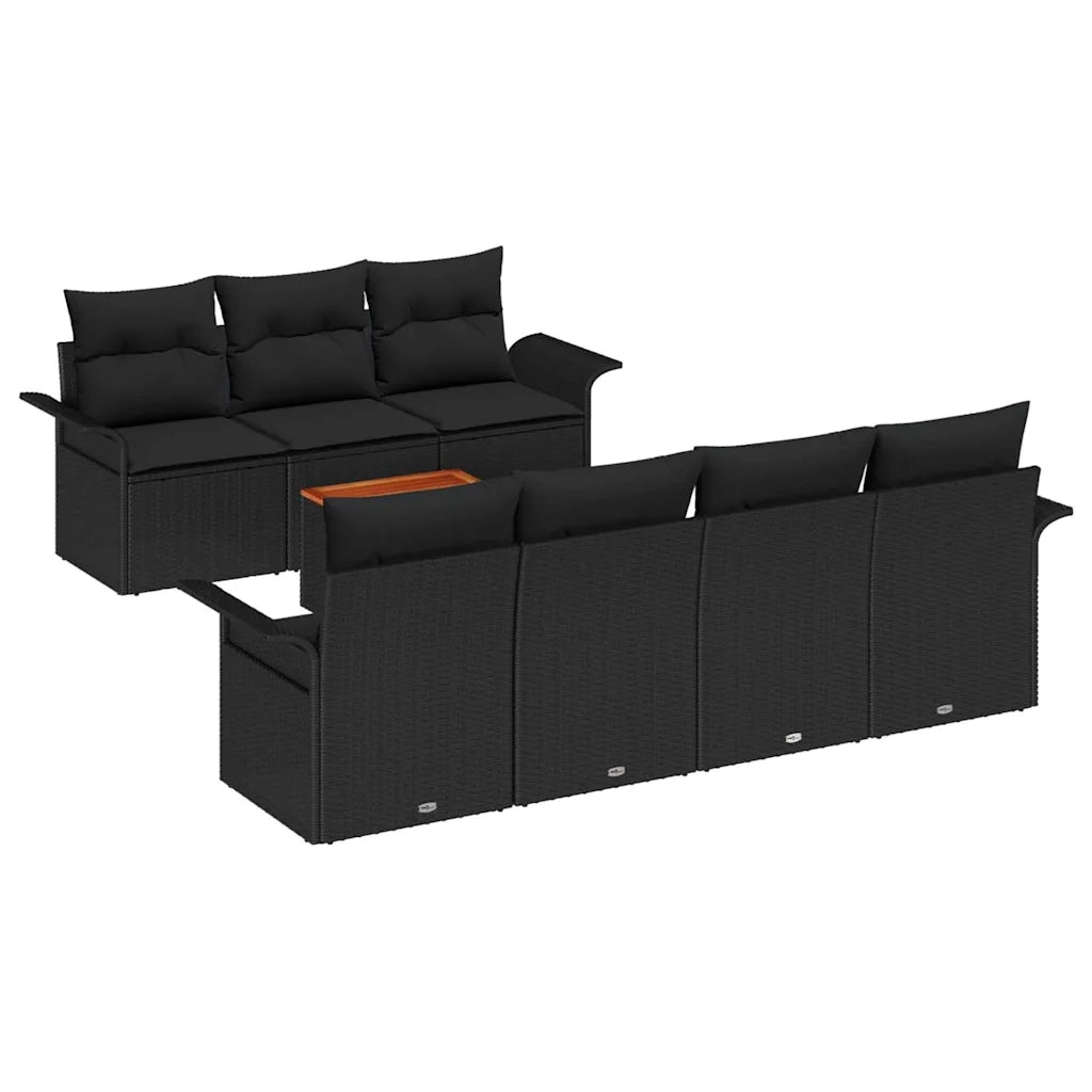 Set Divano da Giardino con cuscino 8 pcs Nero polyrattan