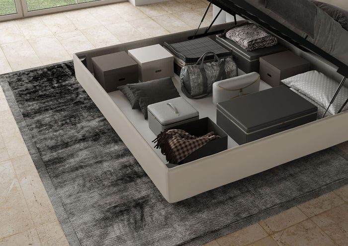 Letto Matrimoniale King Size 200x200 cm con Rete e Contenitore Imbottito in Similpelle Mika Tortora