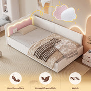 Letto imbottito con illuminazione LED regolabile; 90 x 200 cm; velluto; bianco