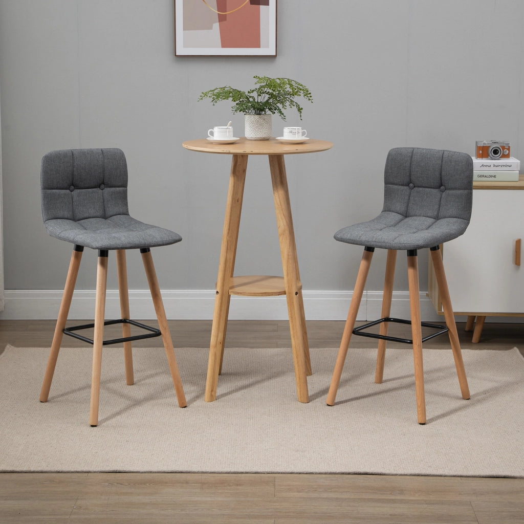 Sgabello da Bar con Schienale ¨C Zephmum ¨C Tessuto Grigio, Gambe Legno, 41.5x47x97.5 cm