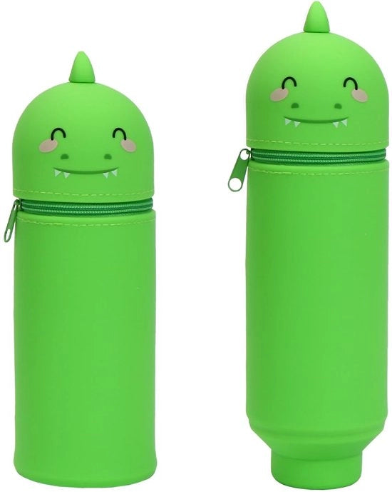 Etui a doppia funzione con dinosauro verde, etui in silicone, contenitore per penne, etui cartoon per ragazze e ragazzi, ufficio, università, accessori scolastici divertenti