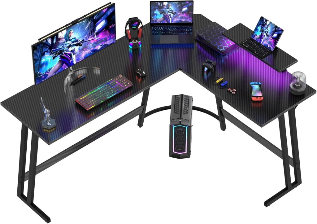 120 x 120 cm Scrivania Gaming Angolare, Scrivania Angolare con Supporto per Monitor per Lo Studio, Il Gioco E Il Lavoro, Scrivania Gaming Ergonomica(Carbonio Nero)