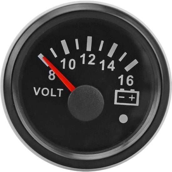Vettore di Tensione per Barche e Camper - 52mm - Voltmetro con Display Retroilluminato - Precisione e Velocità - Pannello Nero - Adatto per Campers e Barche...