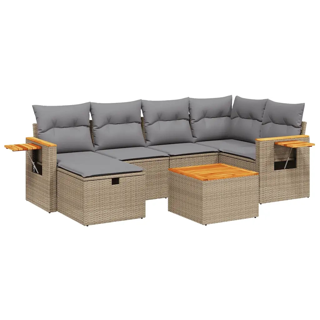 Set Divano da Giardino 7 pz con Cuscini Beige Misto Polyrattan