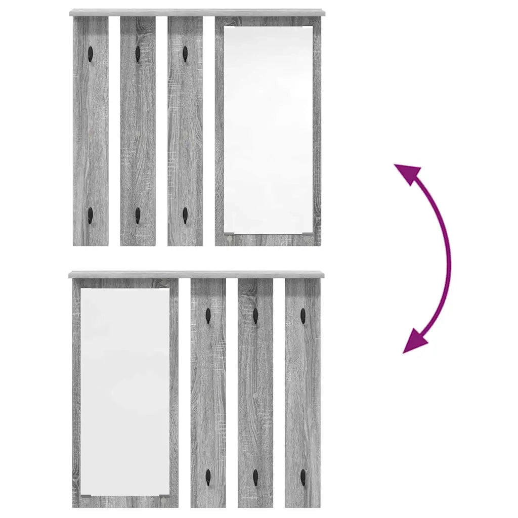 vidaXL Appendiabiti a muro con specchio Grigio sonoma 84 x 10 x 80 cm