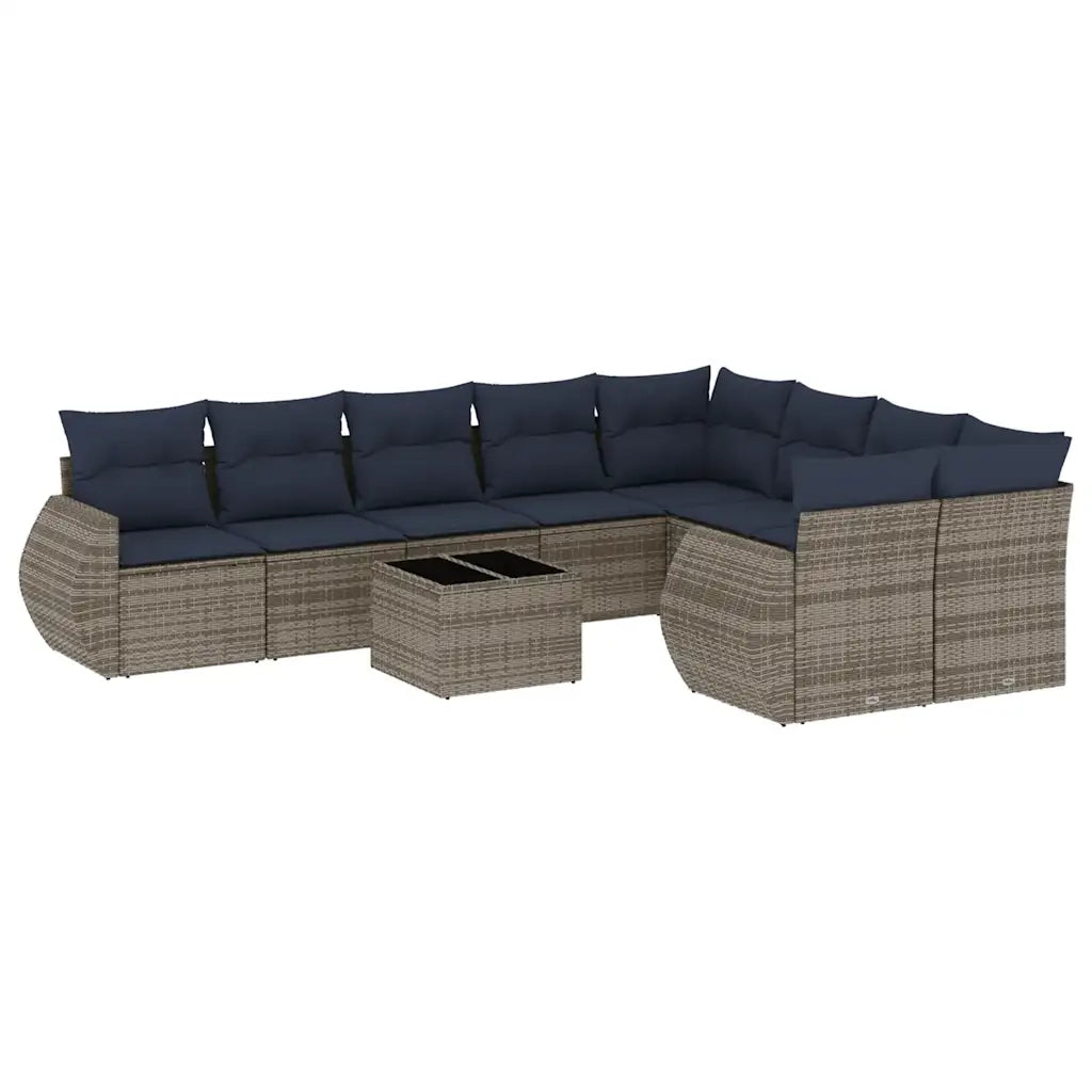 Set Divani da Giardino 10 pz con Cuscini Grigio in Polyrattan 3221850
