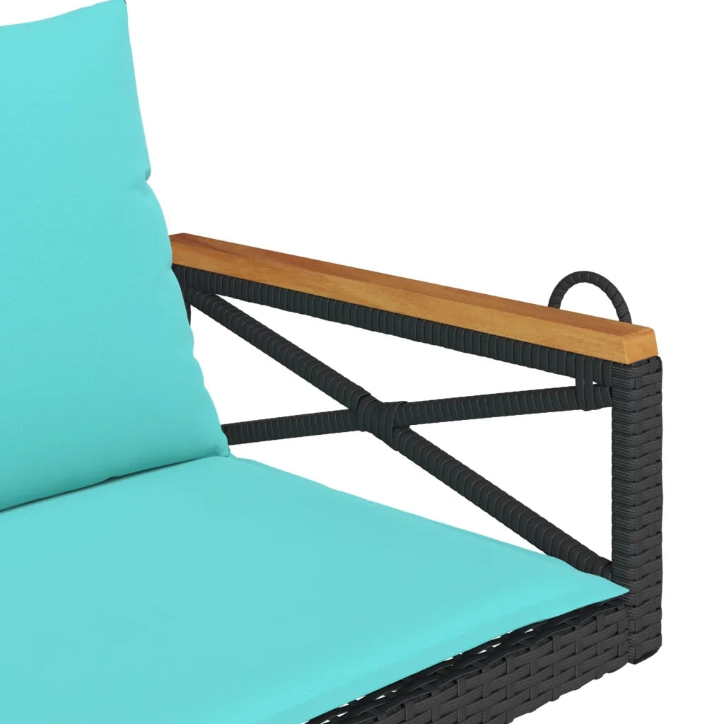 Panchina a Dondolo con Cuscini Nera 109x62x40 cm in Polyrattan