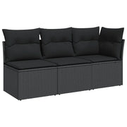 Divano da Giardino con Cuscini 3 Posti-Sofa da giardino nero in polyrattan 745337