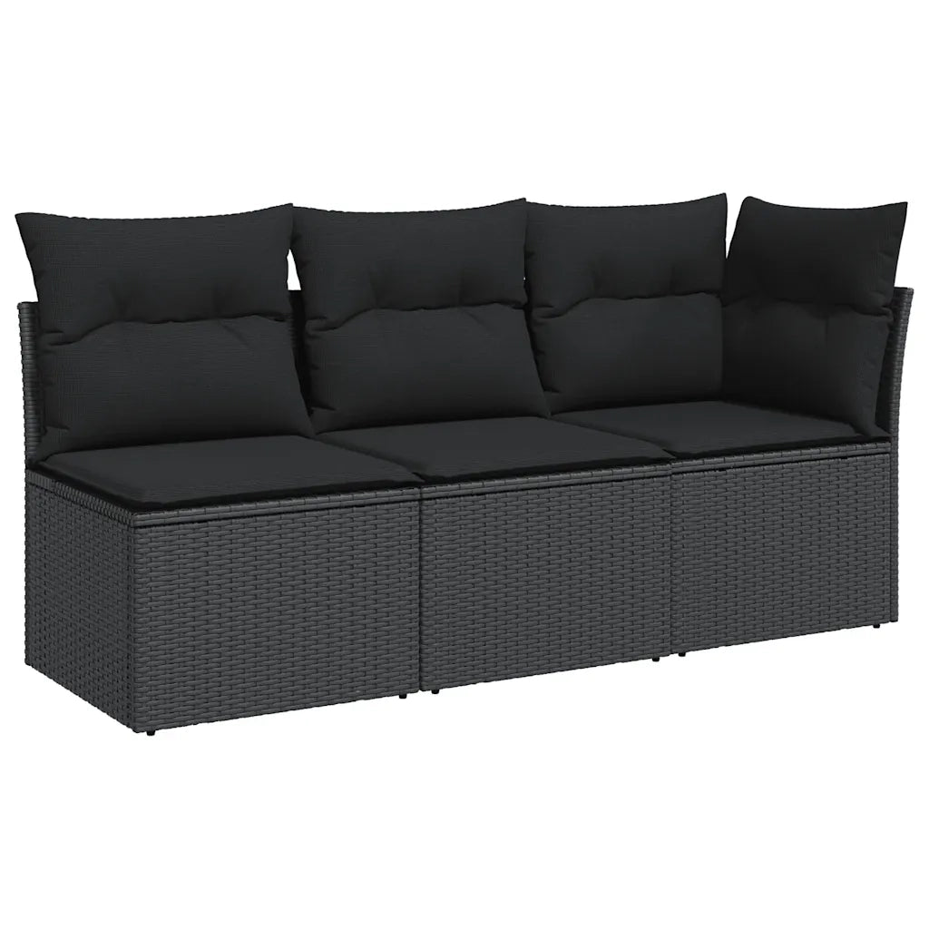 Divano da Giardino con Cuscini 3 Posti-Sofa da giardino nero in polyrattan 745337
