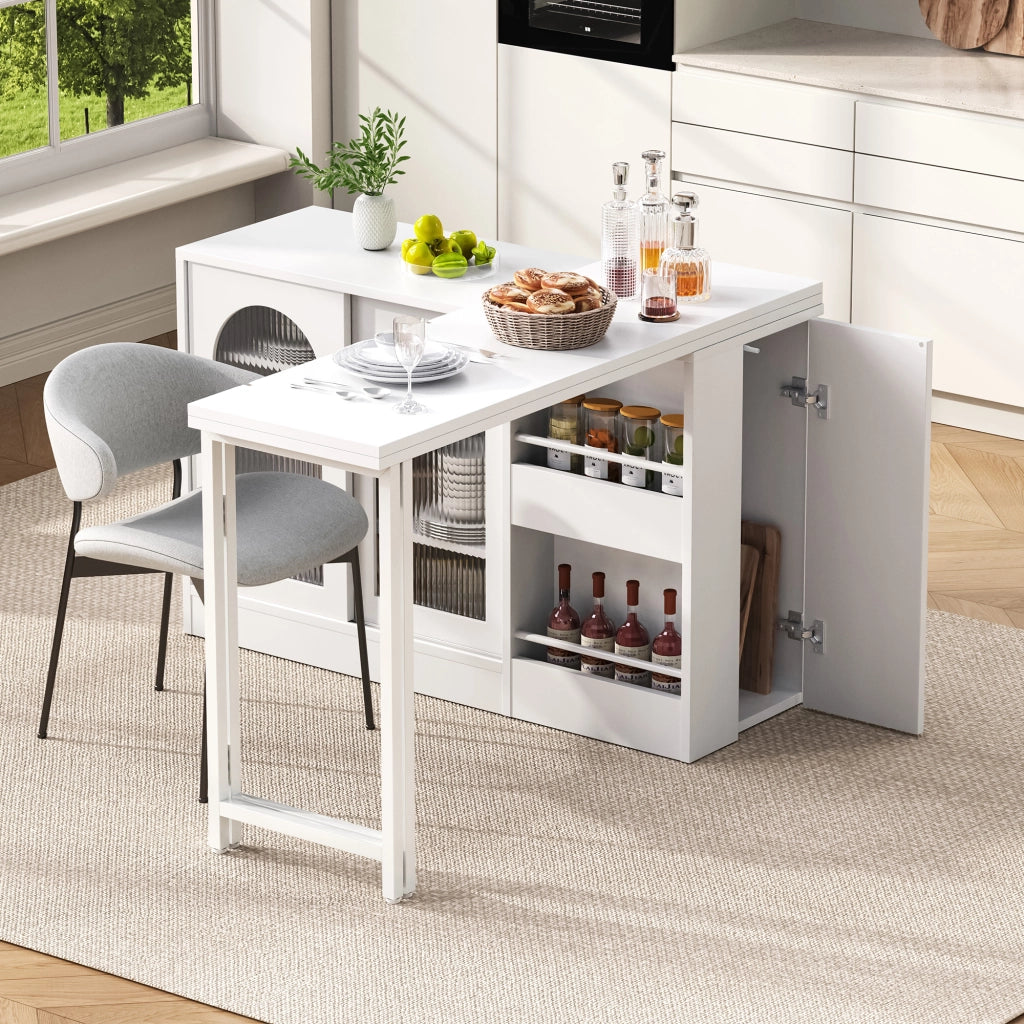 Tavolo da pranzo - bar moderno - estraibile - girevole 360° - con vano - ante in vetro - bianco