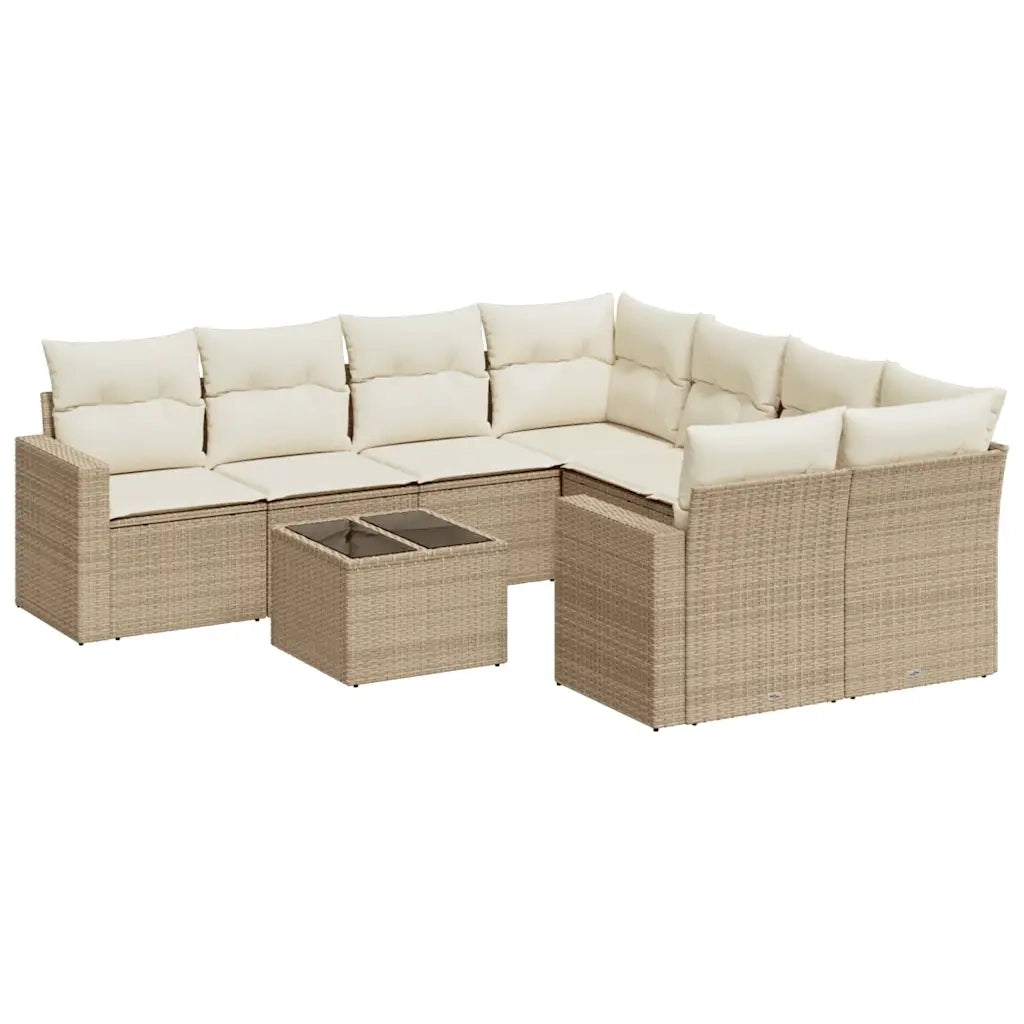 Set Divano da Giardino 9 pz con Cuscini Beige in Polyrattan 3251095