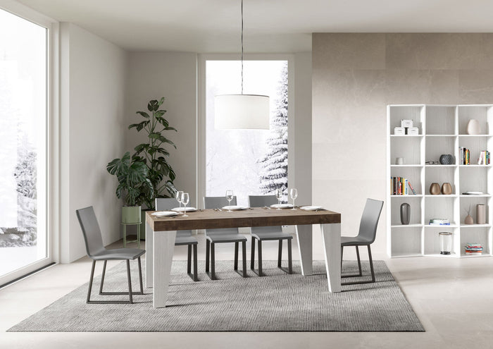 Tavolo Allungabile 160/420x90x77 cm Naxy Mix piano Noce gambe Bianco Frassino