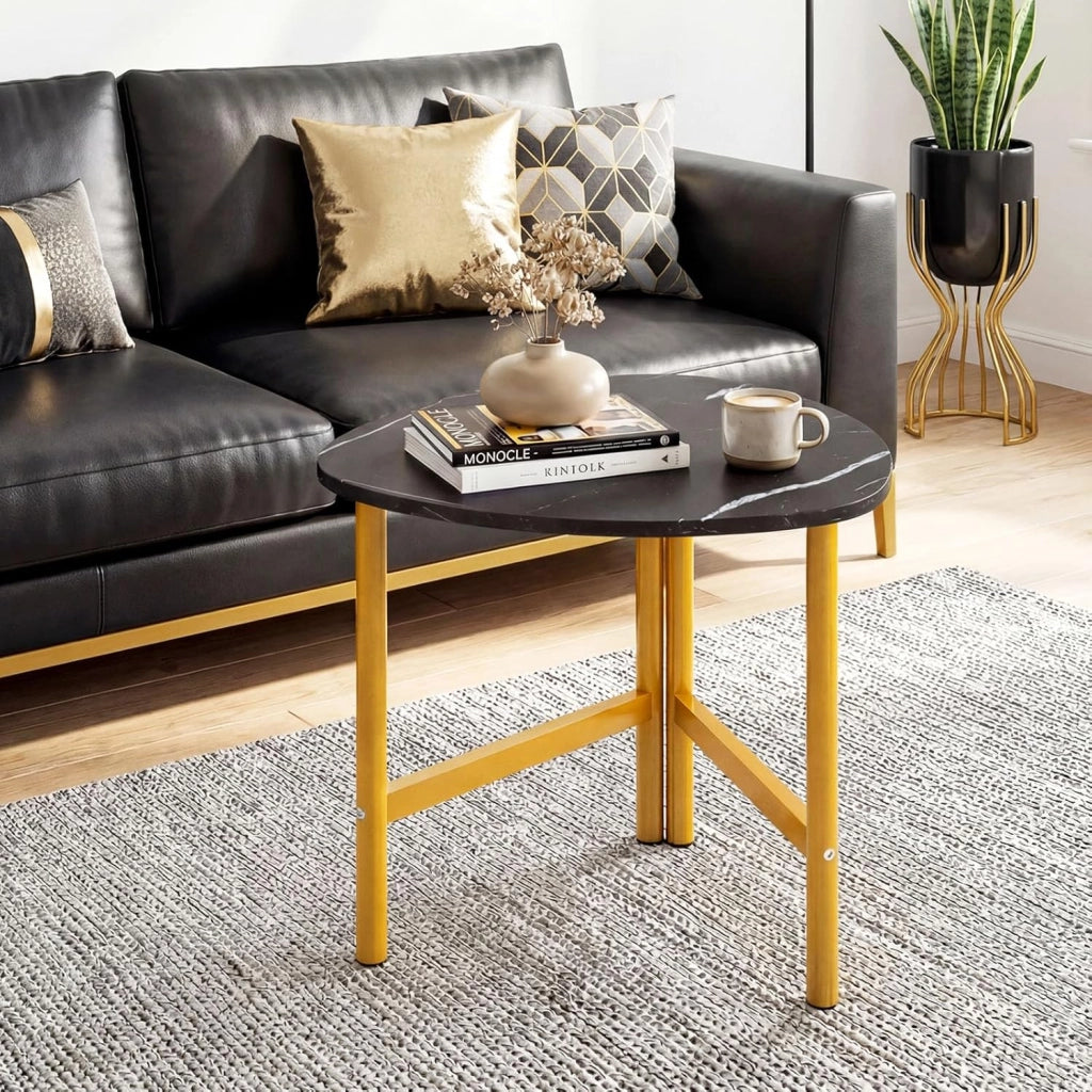 Tavolino da Salotto con Ampio Piano, Struttura Triangolare in Metallo e Piedini Regolabili, Tavolino da Caffè in Legno per Soggiorno, Camera da Letto e Studio, 60 X 59 X 50 CM (Nero)