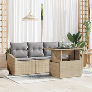 Set Divano da Giardino 5 Pezzi con Cuscini Beige in Rattan