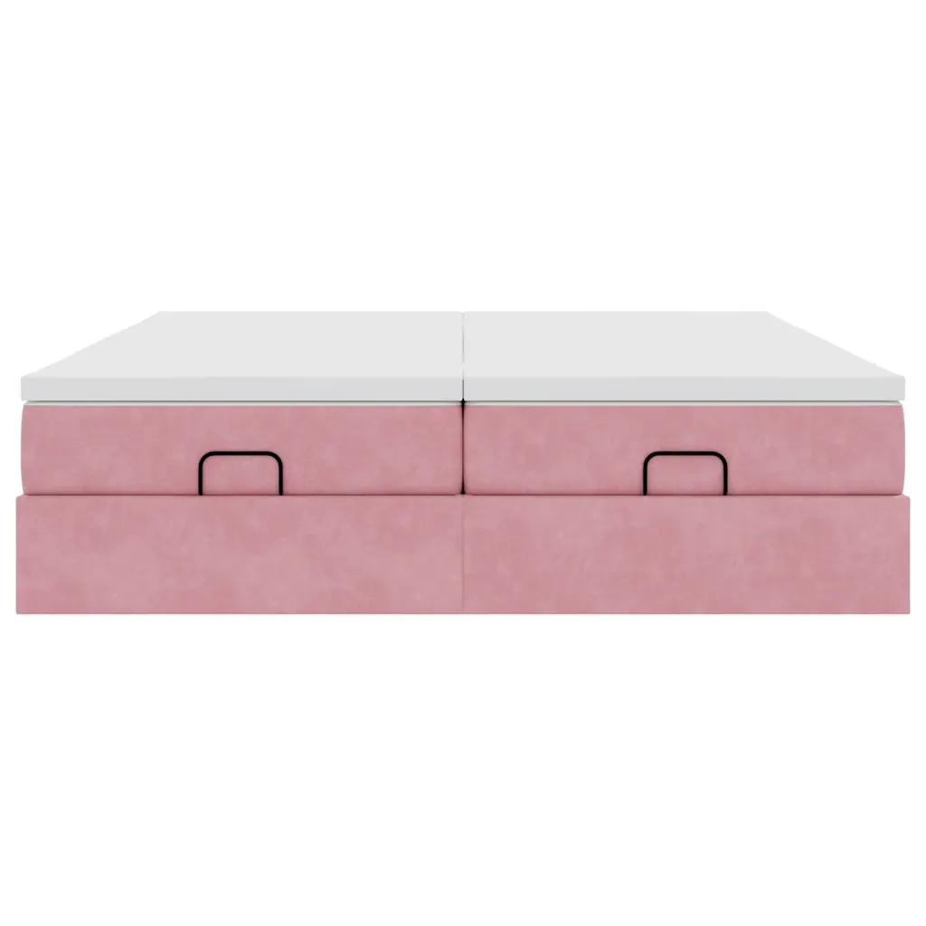 Struttura Letto Pouf con Materassi Rosa 200x200 cm Velluto 3311272