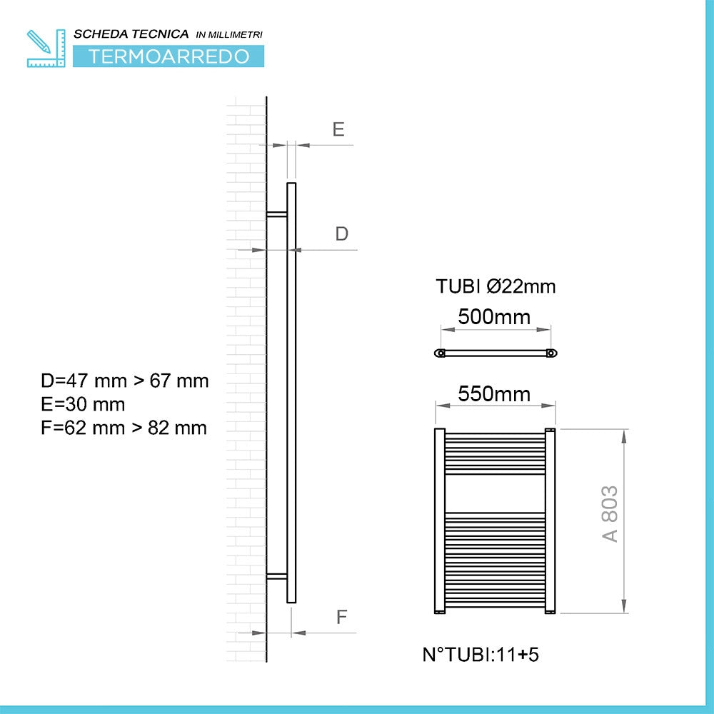 Scaldasalviette bagno L 55x80,3 cm bianco interasse 50 cm