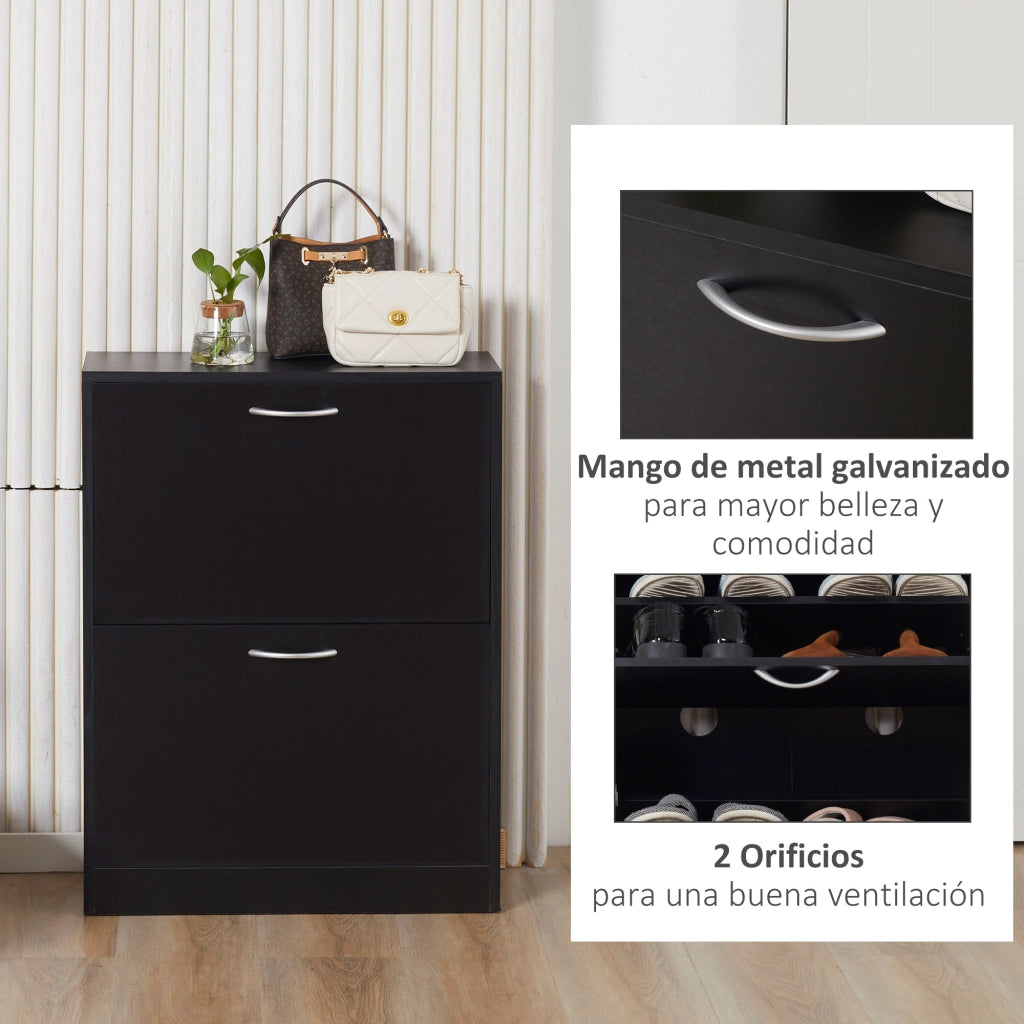 Scarpiera con 2 Cassetti e Ripiani Ajustabili ¨C Zephmum ¨C 60x24x80 cm Nero