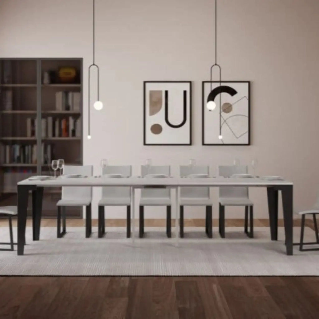 Consolle allungabile 90x40/300 cm Flame Evolution bianco frassino telaio e gambe antracite