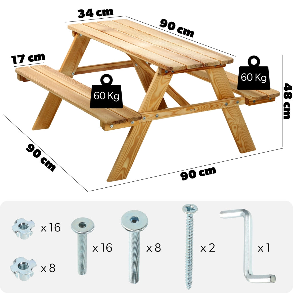 Panchina da giardino KADAX, panchina in legno per bambini con tavolino per il giardino
