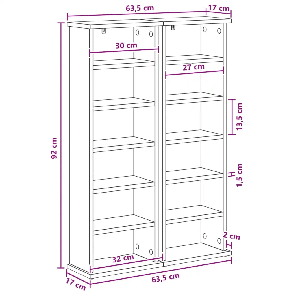 Mobile per CD 2 pz Legno antico 60 x 17 x 92 cm 8012759