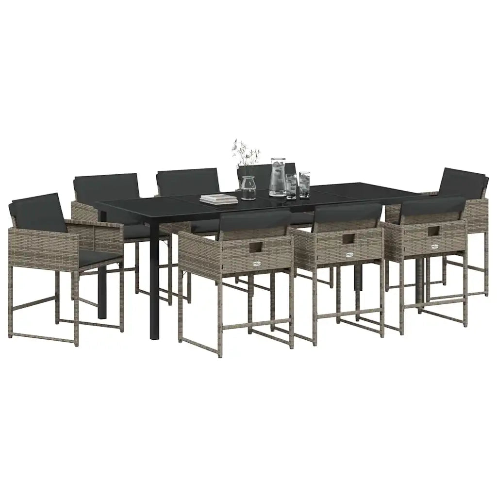 Set da Pranzo per Giardino con cuscino 9 pcs Grigio polyrattan 3380015