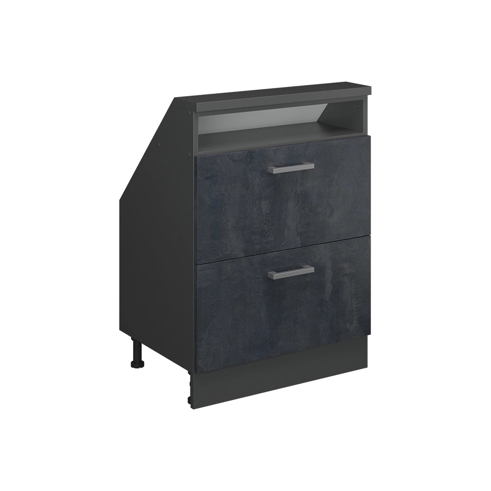Mobile cucina sottotetto R-Line Calce nera/Antracite 60 cm con 2 cassetti Vicco