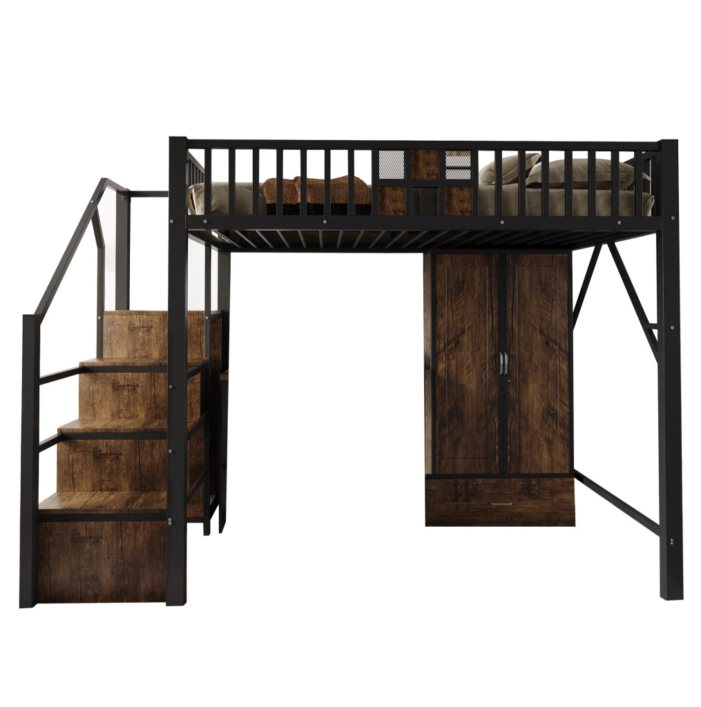 Letto a soppalco 140x200 cm con armadio e scala contenitore