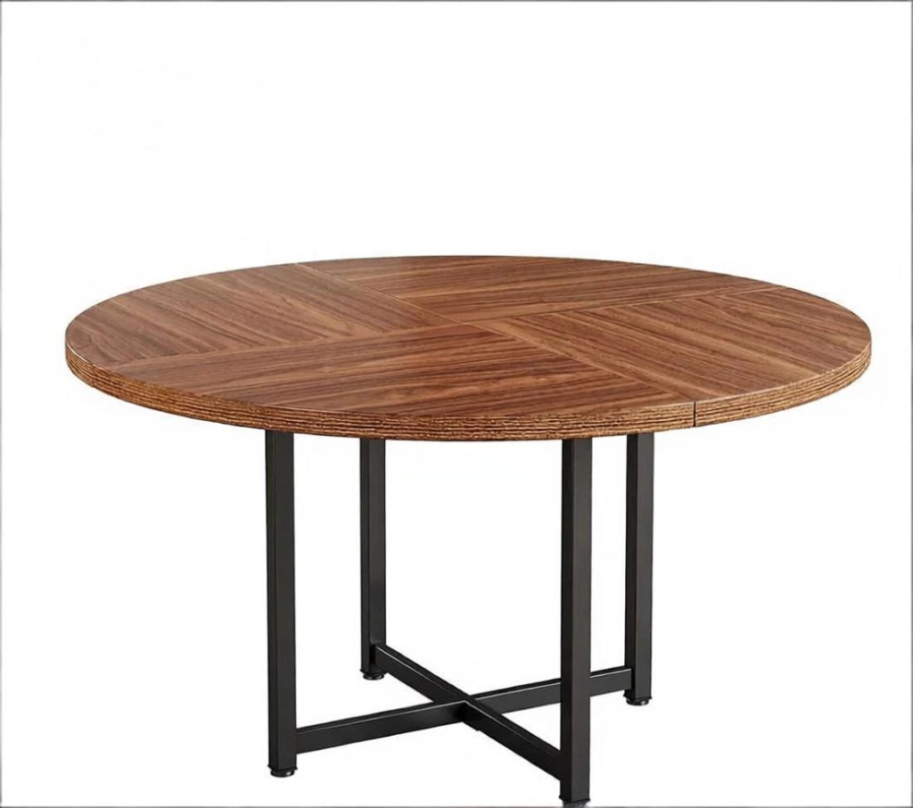 Tavolo da pranzo rotondo in metallo e legno, diametro 120 cm, stile industriale