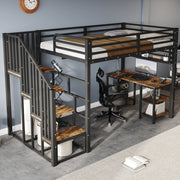 Letto a soppalco ULEVR 120x200 cm con scrivania, scaffale e scale con corrimano, nero e noce scuro