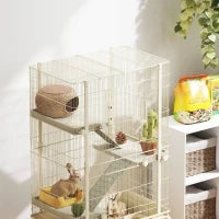 Gabbia per piccoli animali, Gabbia per animali domestici con 4 piani, ciotola per il cibo, bottiglia d'acqua, 88 x 48 x 150,5 cm, Beige