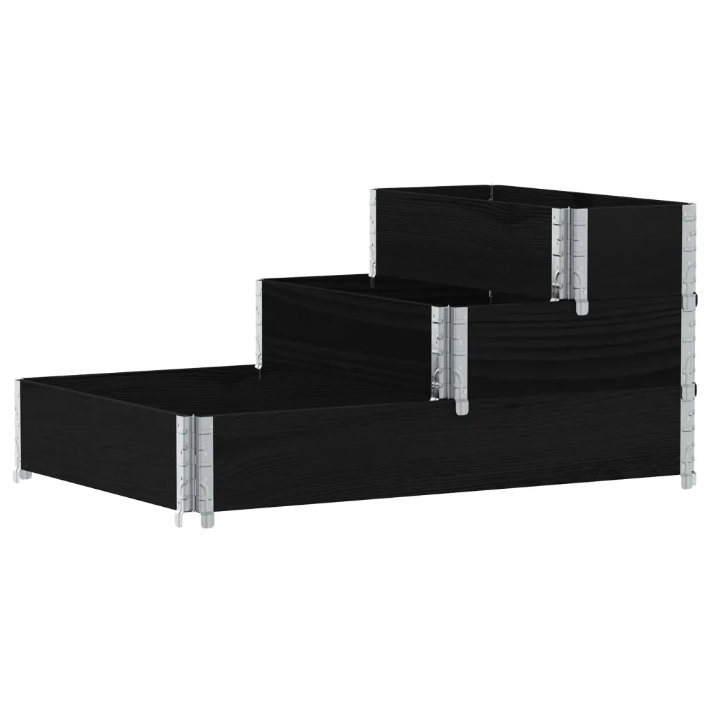 Fioriera | Cassetta per fiori | Vaso Rialzata a 3 Livelli Nera 120x80 cm Legno di Pino