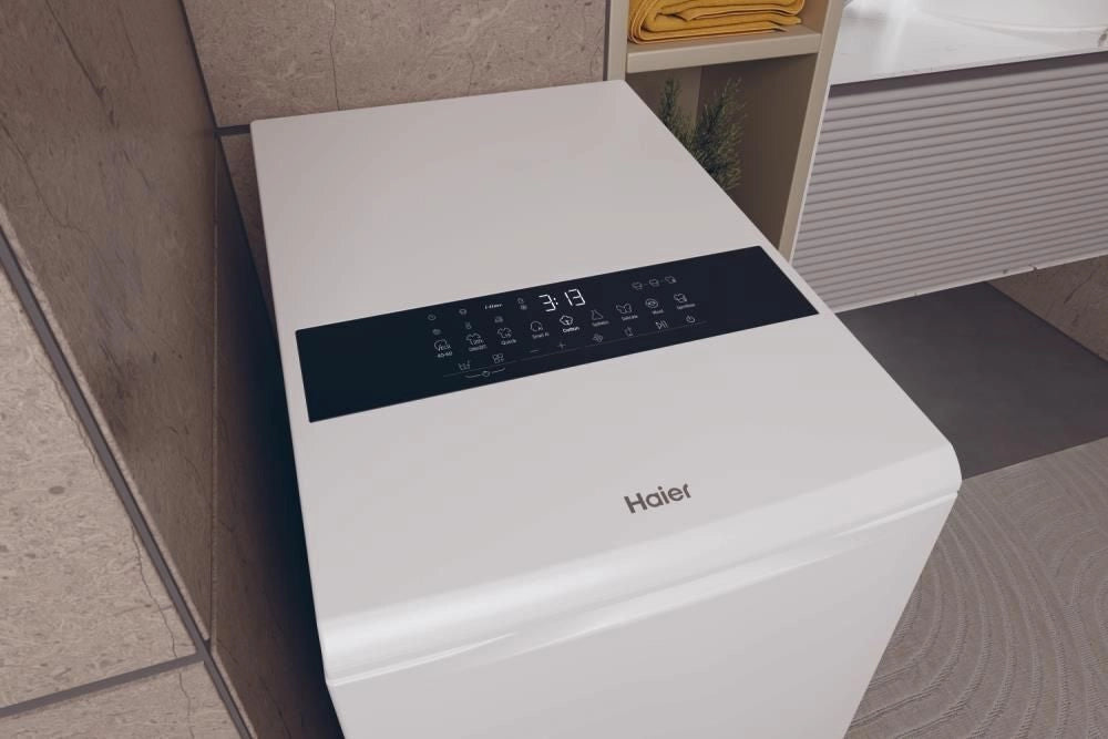 Haier T Series 9, Lavatrice Carica dall'alto 9 KG, Classe A, 1300 giri, Bianco, Inverter, Vapore, Wi-Fi, HW90-BPD13386U-S
