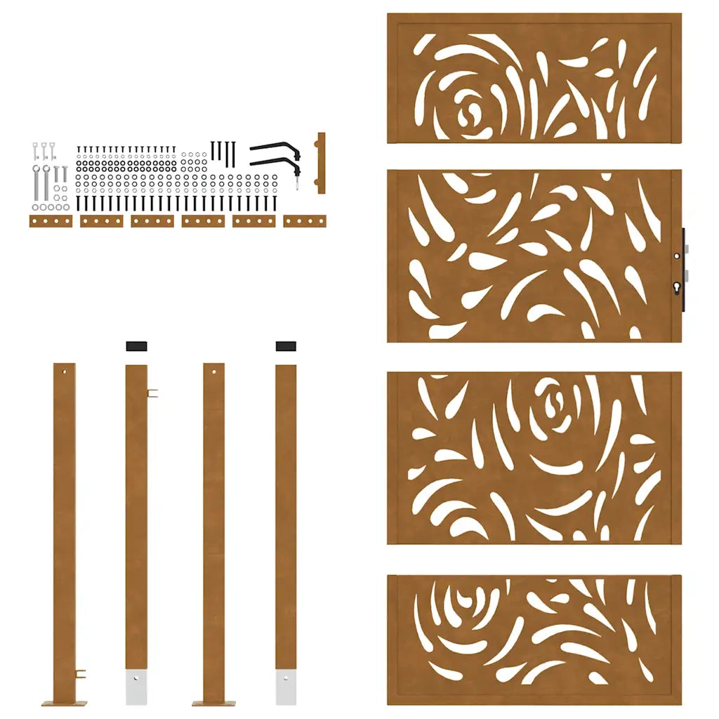 Cancello da Giardino 105x180 cm Acciaio Corten Design a Fiamma