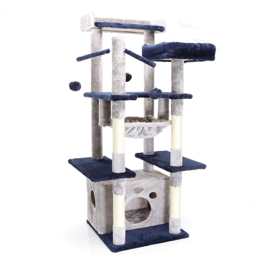 Fudajo Albero tiragraffi per gatti 134cm grigio chiaro, con casetta e amaca