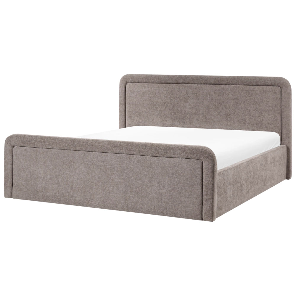 Letto contenitore rivestito in tessuto grigio marrone 180 x 200 cm testiera asimmetrica a gradini in stile scandinavo