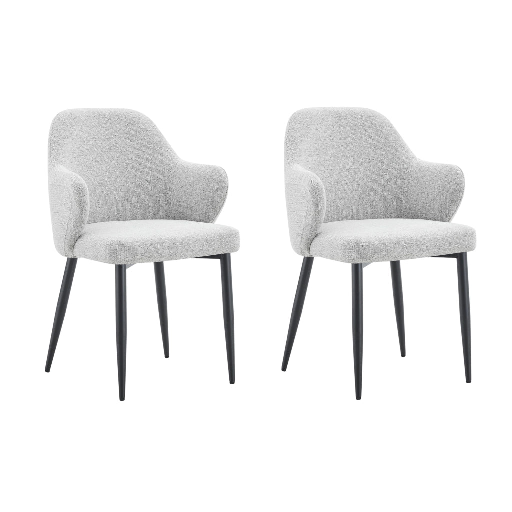 Set di 2 sedie da pranzo 83 cm con schienale avvolgente in tessuto e metallo grigio chiaro e nero