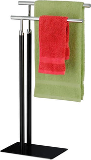 Asciugamano appeso 2 stanghe in acciaio nero 78x44x20 cm - asciugamano appeso per la stanza da bagno