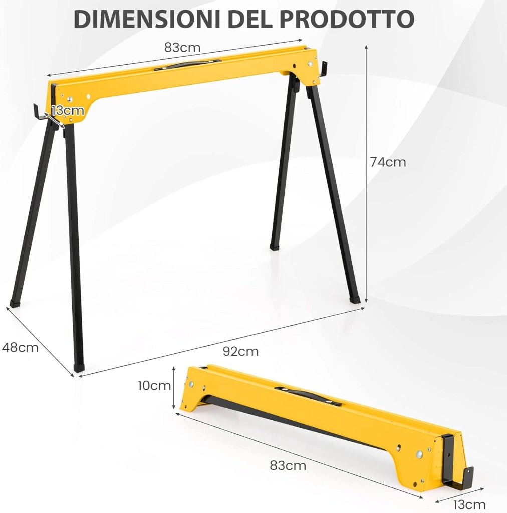 Set di 2 Cavalletti da Lavoro Pieghevoli, Cavalletti in Metallo per Segare, Carico Fino a 600 kg (Modello 4)