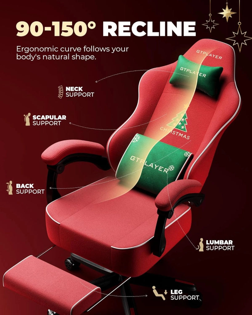 Sedia da gioco con motivo natalizio, sedia da gioco con poggiapiedi, seduta extra larga, con cuscino a molla e bracciolo sincronizzato per persone grandi e forti. 【Velluto】