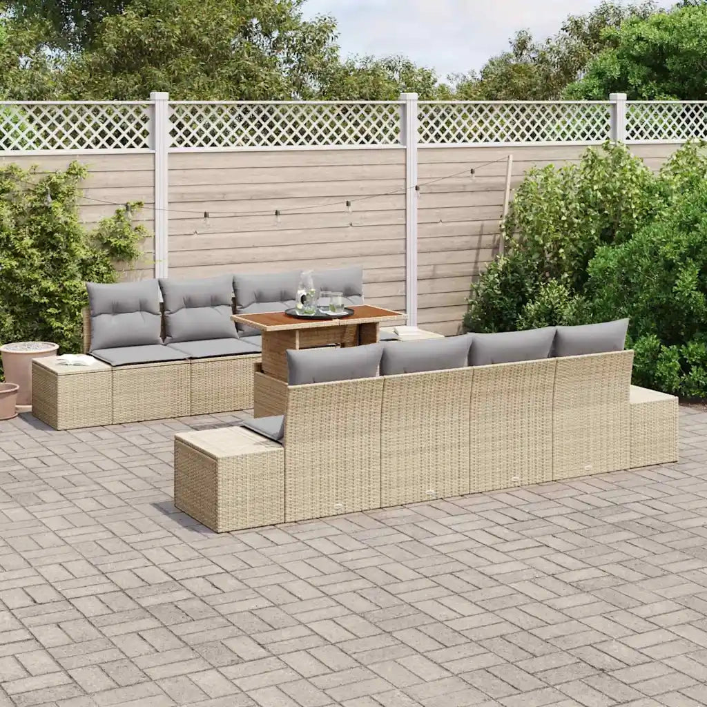 Set Divano da Giardino 9 pcs Beige Poly Rattan 3358674