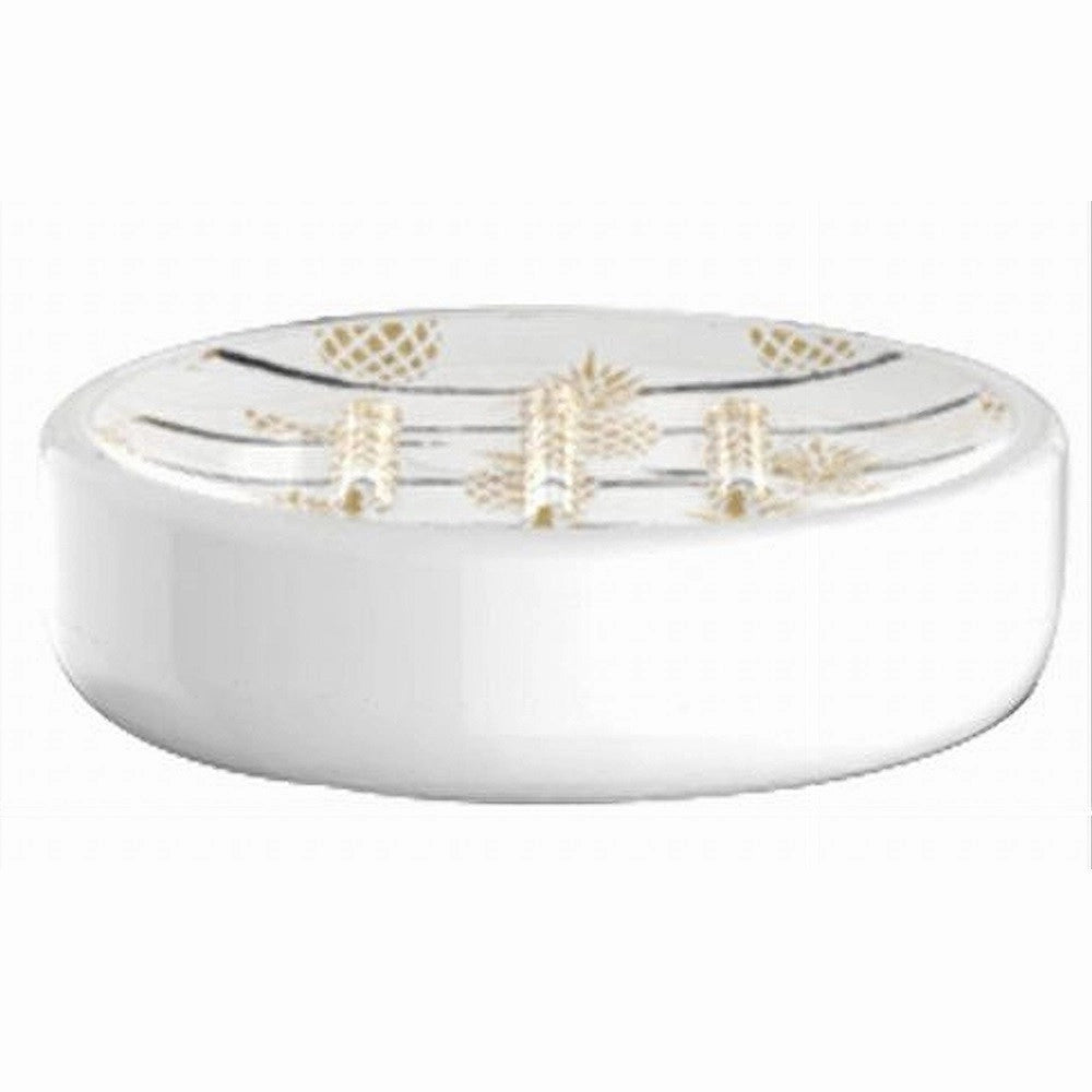 Trade Shop - Porta Sapone Saponetta Accessorio Arredo Bagno Bianco Con Ananas 11x8x3cm 69754 -