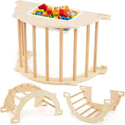 8 in 1 Arco da Arrampicata per Bambini, Altalena ad Arco in Legno con Contenitore Pieghevole, Palestra Montessori per Bambini 3 Anni + (80 × 47 × 41 cm)