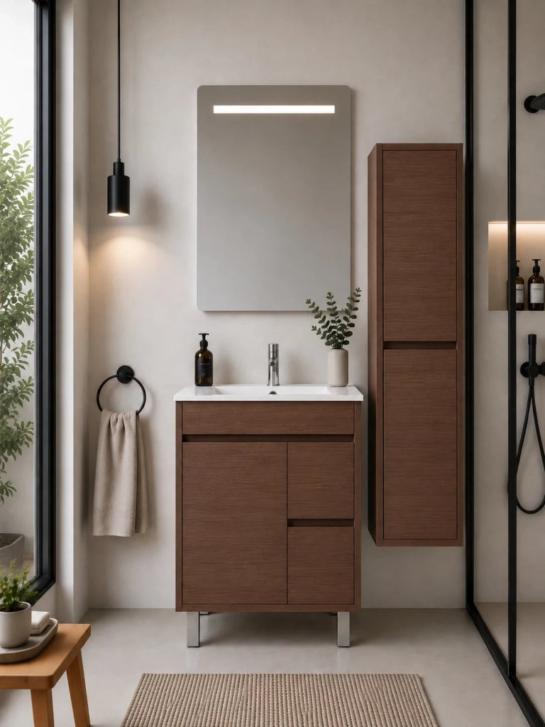 Mobile bagno con lavabo ORIGENBATH ISQUIA senza specchio 60x35 cm frassino tea con colonna